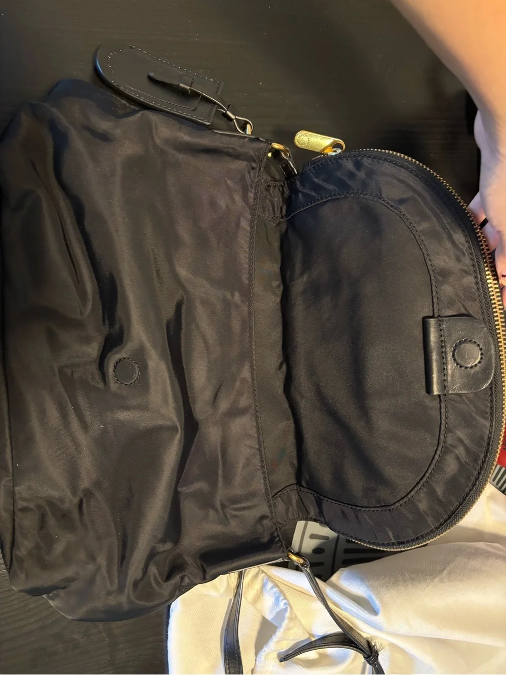 Marc Jacobs Black Nylon Messenger Bag with Gold Accents